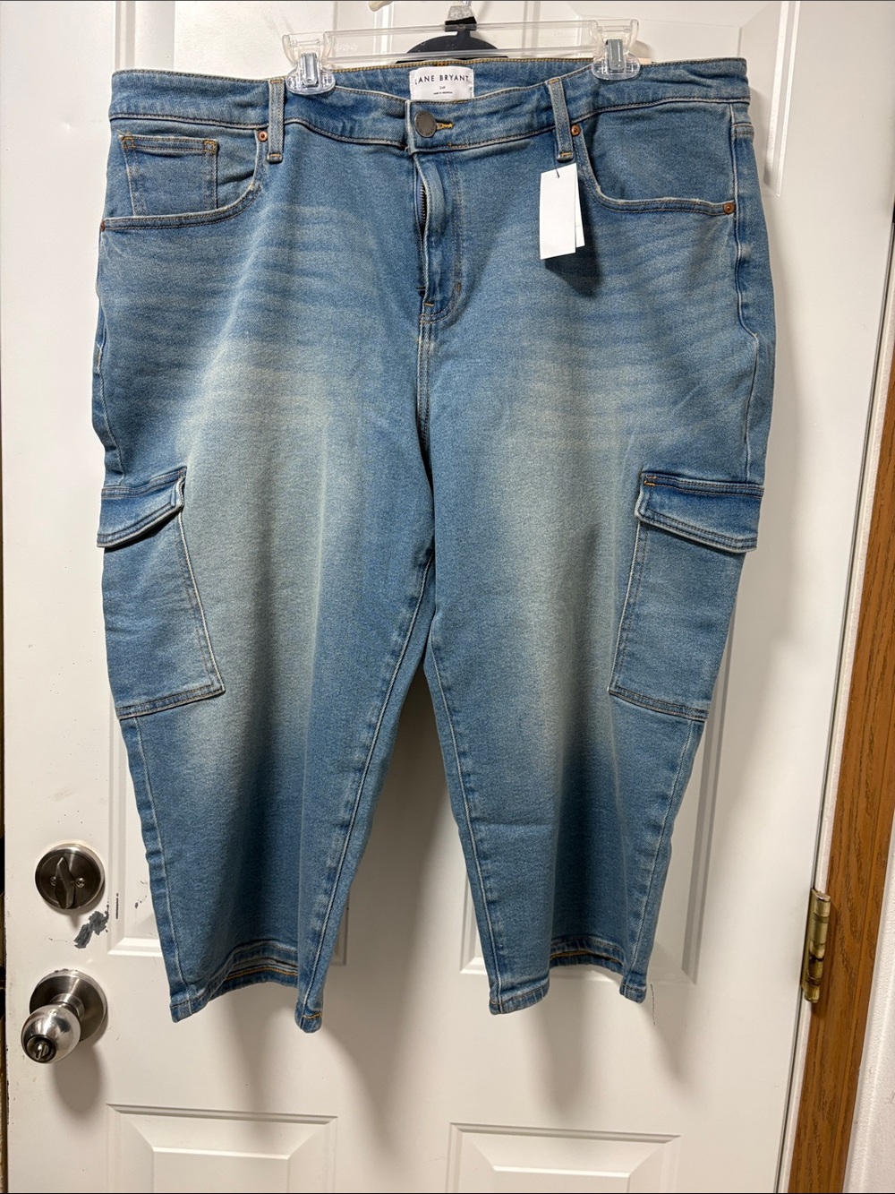 Lane Bryant Light Wash Slim Straight Cargo Jeans